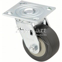 (image for) Caster; Swivel; 4" x 2"; Polyurethane (One piece solid); Plate (4"x4-1/2"; holes: 2-5/8"x3-5/8" slotted to 3"x3"; 3/8" bolt); Roller Brng; 700#; Position Lock (Item #67522)