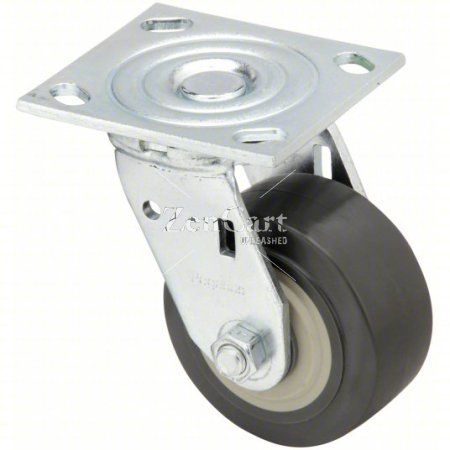 (image for) Caster; Swivel; 4" x 2"; Polyurethane (One piece solid); Plate (4"x4-1/2"; holes: 2-5/8"x3-5/8" slotted to 3"x3"; 3/8" bolt); Roller Brng; 700#; Position Lock (Item #67522)