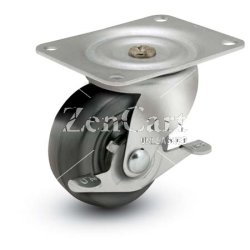 (image for) Caster; Swivel; 2-1/2" x 13/16"; Rubber (Soft; non-marking); Plate (1-3/16" x 2"; holes: 13/16" x 1-9/16"; 3/16" bolt); Zinc; Steel Spanner; 80#; Side friction (Item #69980)