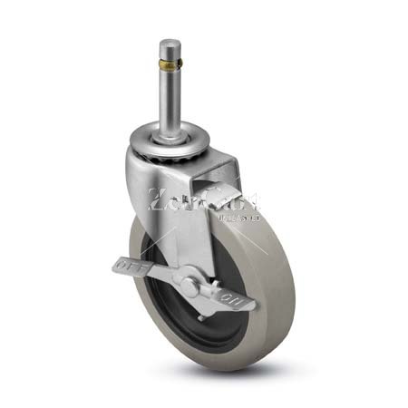 (image for) Caster; Swivel; 4" x 1-1/4"; PolyU on PolyO (Gray); Grip Ring (7/16" x 1-1/2"); Zinc; Plain bore; 275#; Tread brake (Item #65318)