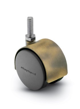 (image for) Caster; Twin; Swivel; 2" (50mm); Nylon; Threaded Stem; 3/8"-16TPI x 3/4"; Antique; Steel Axle; 75#; Hood (Item #68367)