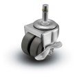 Caster; Dual Wheel; Swivel; 2" x 7/8" (x2); Polyolefin; Grip Ring (7/16" x 1-7/16"); Zinc; Plain bore; 225#; Side friction brake (Item #66324)