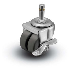 (image for) Caster; Dual Wheel; Swivel; 2" x 7/8" (x2); Rubber (Hard; Non-marking); Grip Ring (7/16" x 1-7/16"); Zinc; Plain bore; 225#; Side friction brake (Item #66326)