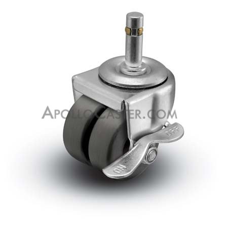 Caster; Dual Wheel; Swivel; 2\" x 7/8\" (x2); Rubber (Hard; Non-marking); Grip Ring (7/16\" x 1-7/16\"); Zinc; Plain bore; 225#; Side friction brake (Item #66326)