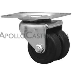 Caster; Dual Wheel; Swivel; 2\" x 7/8\" (x2); Rubber (Non-marking); Plate (2-5/8\"x3-3/4\"; holes: 1-3/4\"x2-3/4\" slots to 3\"; 5/16 bolt); Zinc; Plain bore; 225# (Item #66519)