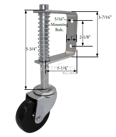 (image for) Caster; Swivel; 3" x 13/16"; PolyU on PolyO (Gray); Gate Bracket (1"x3-7/16"; Holes 2-1/8" apart); Plain bore; 120# (Full spring compression at 30#). (Item #65315)