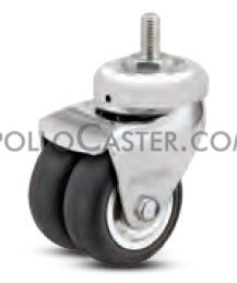 Caster; Dual Wheel; Swivel; 2\" x 1\" (x2); Rubber (Soft; non-marking); Threaded Stem (1/2\"-13TPI x 1\"); Chrome; Prec BB; 250#; Thread Guards; Dust Shield (Item #63722)