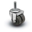 Caster; Dual Wheel; Swivel; 2" x 7/8" (x2); Thermoplastized Rubber (Gray); Threaded Stem (3/8"-16TPI x 1-1/2"); Zinc; 180# (Item #66817)