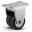 Caster; Dual Wheel; Rigid; 2" x 1"; Rubber (Soft; non-marking); Plate (2-1/2"x3-5/8": holes: 1-3/4"x2-13/16" (slots to 3-1/16"); 5/16" bolt); Chrome; Prec BB (Item #66357)