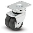 Caster; Dual Wheel; Swivel; 2" x 1" (x2); Glass/ Nylon; Plate (2-1/2"x3-5/8": holes: 1-3/4"x2-3/4" (slots to 3"); 5/16" bolt); Chrome; Precision Ball Brng; 400# (Item #65157)