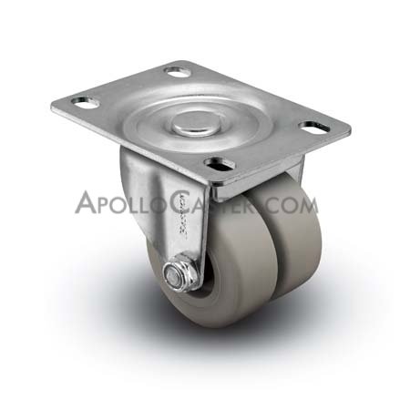 Caster; Dual; Swivel; 2\" x 7/8\" (x2); TPR; Plate; 2-5/8\"x3-3/4\"; holes: 1-3/4\"x2-3/4\" (slotted to 3\"); 5/16\" bolt; Zinc; Plain bore; 180# (Item #69766)