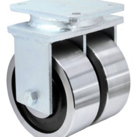 (image for) Dual Wheel Caster; Rigid; 6" x 3"; Crowned Forged; Plate (6-1/4"x7-1/2": holes: 4-1/8"x6" slots to 4-1/2"x6-1/8"; 1/2" bolt); Tapered Brng; 20000# (Item #63115)