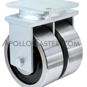 Dual Wheel Caster; Rigid; 6\" x 3\"; Crowned Forged; Plate (6-1/4\"x7-1/2\": holes: 4-1/8\"x6\" slots to 4-1/2\"x6-1/8\"; 1/2\" bolt); Tapered Brng; 20000# (Item #63115)