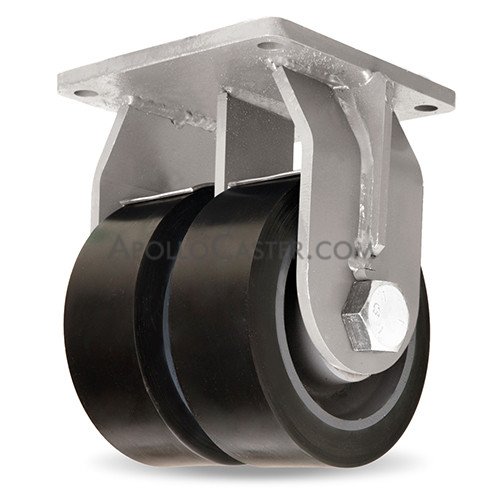 (image for) Dual Wheel Caster; Rigid; 12\" x 3\" (x2); HD Nylon; Plate (8-1/2\"x8-1/2\"; holes: 7\"x7\"; 5/8\" bolt); Zinc; Prec Ball Brngs; 16,000#; Toe Guard (Item #62605)