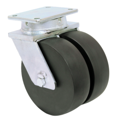 Dual Wheel Caster; Swivel; 12" x 3" (x2); HD Nylon; Plate (6-1/4"x7-1/2": slots to 4-1/2"x6-1/8"; 1/2" bolt); Zinc; Prec Ball Brngs; 14,400#; Kingpinless (Item #62610)