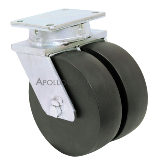(image for) Dual Wheel Caster; Swivel; 12\" x 3\" (x2); HD Nylon; Plate (8-1/2\"x8-1/2\"; holes: 7\"x7\"; 5/8\" bolt); Zinc; Prec Ball Brngs; 16,000#; Kingpinless; Toe Guard (Item #62606)