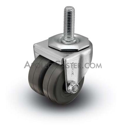 Caster; Dual Wheel; Swivel; 2\" x 7/8\" (x2); Polyolefin; Threaded Stem (3/8\"-16TPI x 1-1/2\"); Zinc; Plain bore; 225# (Item #66507)