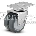 (image for) Caster; Dual Wheel; Swivel; 2"x13/16" (x2); Gray TPR Rubber; Plate (2-5/8"x3": holes:1-5/8x2 (slots to 2x2-3/8); 5/16 bolt); Prec Ball Brng; 200#; Thread Grds (Item #67307)