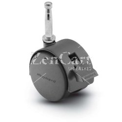 (image for) Caster; Twin Wheel; Swivel; 60mm; Polyurethane Tread; Grip Neck (5/16" x 1-9/16"); Black; Riveted Axle; 120#; Hood; Brake (Item #63102)