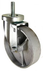 Caster; Swivel; 5" x 1-1/4"; Cast Iron; Threaded Stem (3/4"-10TPI x 1-3/4"); Zinc; Steel Spanner; 250#; Dust Cover (Mtl) (Item #63873)