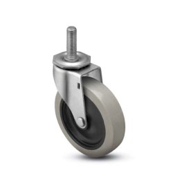 Caster; Swivel; 2x13/16; Thermoplastized Rubber (Gray on Blk); Threaded Stem (5/16-18TPI x 1-1/2); Zinc; Plain bore; 90# (Item #67106)