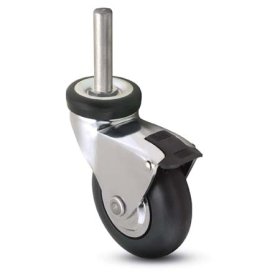 Caster; Swivel; 3"x15/16"; Rubber; Soft; Threaded Stem; 3/8"-16TPI x 3/4"; Bright Chrome; Precision Ball Brng; 110#; Pedal Lock; Wheel; Hood (Item #68183)