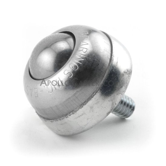 Ball Transfer; 1\" Stainless Steel ball; Threaded Stud; 3/8\"-20TPI x 11/16\"; Stainless steel w/ zinc-plated cup and stud; 75#; 1-3/8\" load height (Item #89347)