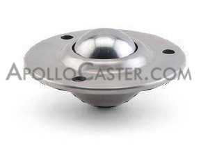 Ball Transfer; 1-1/4\" Stainless Steel Ball; Round (74mm diameter: 3 holes: 2-5/16\" apart); Stainless Housing; 275#; Weep Hole(s) (Item #87257)