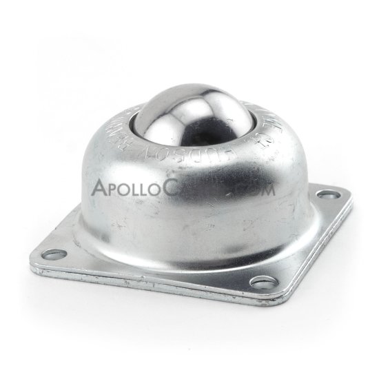 Ball Transfer; 1-1/2\"; Stainless Steel ball and housing; Flange: 3\"x3\"; 4-hole spacing: 2-7/16\"x2-7/16\"; 1/4\" bolt; 250#; 1-13/16\" load height (Item #89448)