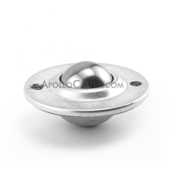 Ball Transfer; Low Profile; 1\" Stainless Steel ball; Round Flange (2-1/4\" diameter: two holes: 1-3/4\" inch apart); Carbon Steel housing; 75#; 5/8\" inch profile (Item #89099)