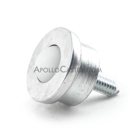 Ball Transfer; 5/8\" Nylon ball; Round Machined base with Threaded Stud; 1/4\"-20TPI x3/4\"; Carbon steel housing; 15/16\" O.D.; 125#; 3/8\" load height (Item #88562)