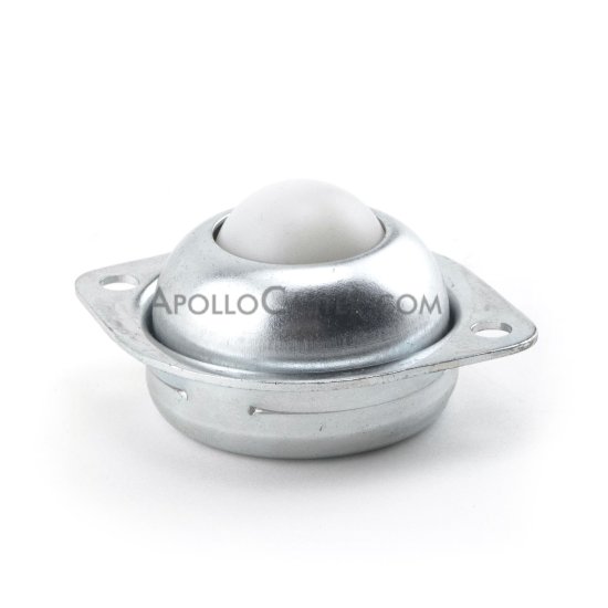 Ball Transfer; Low Profile; 1\" Nylon ball; Flange (2-1/8\"x2-3/4\": two holes: 2-3/16\" apart); Steel housing; 75#; Low 3/4\" inch profile (Item #88806)