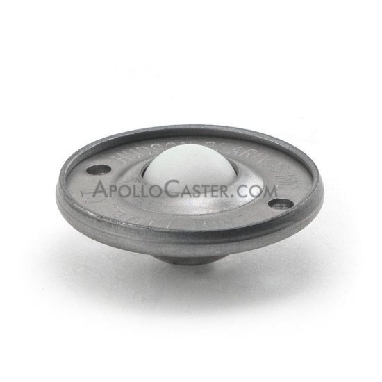 Ball Transfer; Low Profile; 5/8\" Nylon ball; Flange (1-11/16\" diameter; two 1/8\" holes: 1-1/4\" apart); Carbon Steel flange; 40#; 3/8\" profile (Item #88814)