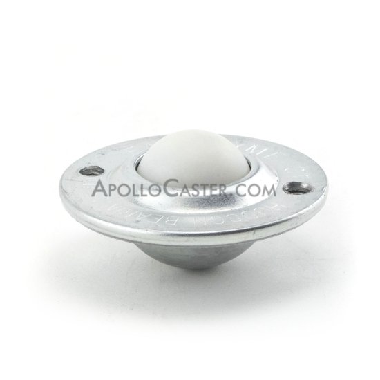 Ball Transfer; 1\"; Nylon Ball; Flange; Round (2-1/4\" diameter: two holes: 1-3/4\" apart); Carbon Steel housing; 75#; Load height: 5/8\"; Recessed depth 5/8\" (Item #88854)