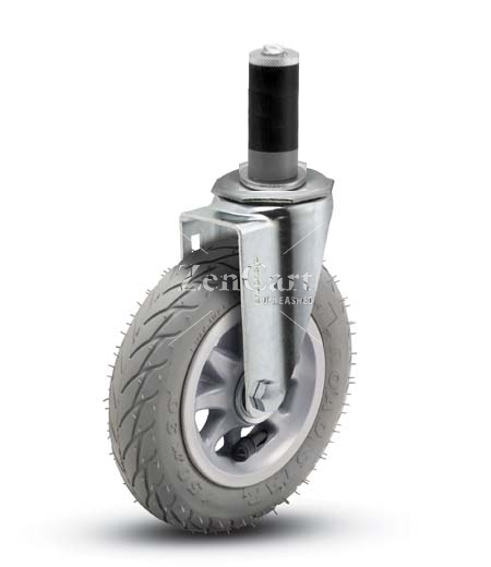 (image for) Caster; Swivel; 6" x 1-1/4"; Flat Free (Gray); Expandable Adapter (1" - 1-1/16" ID tubing); Zinc; Ball Brng; 150# (Item #65304)