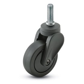 (image for) Caster; Swivel; 3" x 15/16"; Black PolyU on PolyO; Threaded Stem (3/8"-16TPI x 3/4"); Black GFN Rig; Delrin Bushing; 120#; Thread guards (Item #65081)