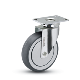 (image for) Caster; Swivel; 3" x 1-1/4"; Anti-Microbial TPR; Plate (2-1/2"x3-5/8"); Stainless Steel; Precision Ball Brng; 165#; Thread guards (Item #64498)