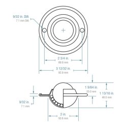 (image for) Ball Transfer; Low Profile; 1-1/2" Nylon ball; Flange (3-11/16" diameter: two 1/4" holes: 2-3/4" apart); Steel housing; 200#; 1-1/8" inch profile (Item #88818)