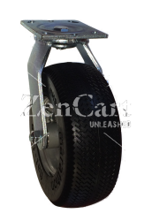 (image for) Caster; Swivel; 12" x 3-1/2"; Foam-Filled Flat Free Tire (Black); Plate (4"x4-1/2"; holes: 2-5/8"x3-5/8" slots to 3"x3"; 3/8" bolt); Zinc; Prec Ball Brngs; 500# (Item #62870)