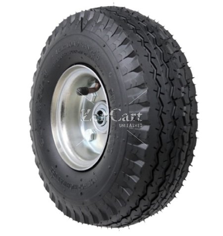 (image for) Wheel; 10"x3-1/2" (4.10/3.50-4); Pneumatic (Black); Precision Ball Brng; 5/8" Bore; 2-1/4" Hub Length; 500#; Offset Bolted Hub (Item #89026)
