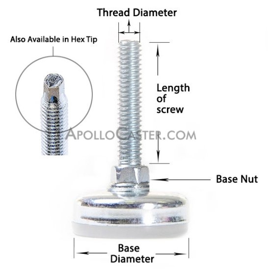 Glide; Base is 3/8\" x 2-1/8\"; Threaded Stem (1/2\"-13TPI x2\"); Clear Poly pad with zinc coated steeel with base nut; non-swiveling (Item #87413)