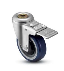 Caster; Swivel; 3" x 1-1/4"; PolyU on PolyO (Blue); Hollow Kingpin (1/2" bolt hole); Zinc; Precision Ball Brng; 250#; Bearing Cover; Dust Cover); Total Lock (Item #64531)