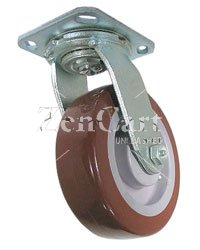(image for) Caster; Swivel; 5" x 2"; PolyU on PolyO (Blue); Plate (4-1/2"x6-1/4"; holes: 2-7/16"x4-15/16" slotted to 3-3/8"x5-1/4"; 1/2" bolt); Zinc; Roller Brng; 700# (Item #64052)