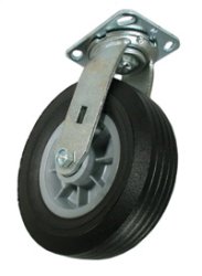 Caster; Swivel; 10" x 3"; Semi-Pneumatic (Black); Plate (4"x4-1/2"; holes: 2-5/8"x3-5/8" slotted to 3"x3"; 3/8" bolt); Zinc; Ball Brng; 550# (Item #65302)