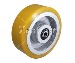 (image for) Wheel; 8" x 2"; PolyU (1/2"; 95A) on Cast; Prec Ball Brngs; 1/2" Bore; 2-7/16" Hub Length; 2000#; 3-year Warranty (Item #88849)