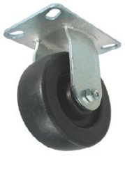 Caster; Rigid; 4" x 2"; Polyolefin; Top Plate (2-1/2"x3-5/8"; holes: 1-3/4"x2-7/8" slotted to 3"; 5/16" bolt); Zinc; Roller Brng; 400# (Item #64578)