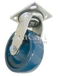 (image for) Caster; Swivel; 4" x 2"; Polyurethane; Plate (4"x4-1/2"; holes: 2-5/8"x3-5/8" slotted to 3"x3"; 3/8" bolt); Stainless; Stainless Roller Brng; 1000# (Item #66266)