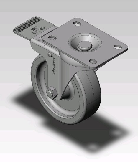 (image for) Caster; Swivel; 4 x 1-1/4; Polyolefin; Top Plate (2-5/8x3-3/4; holes: 1-3/4x2-3/4 slotted to 3; 5/16 bolt); Zinc; Plain bore; 275#; Total Lock (Item #66608)