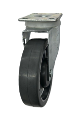 Caster; Swivel; 5" x 1-1/4"; Gray Rubber on Alum; Plate (2-1/2"x3-3/4"; holes: 1-3/4"x2-7/8" slots to 3"; 5/16" bolt); Zinc; Prec Ball Brngs; 250#; Dust Cover (Item #62921)
