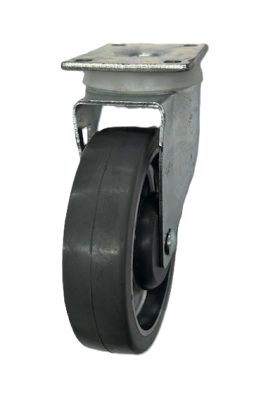 Caster; Swivel; 5" x 1-1/4"; Gray Rubber on Alum; Plate (2-1/2"x3-3/4"; holes: 1-3/4"x2-7/8" slots to 3"; 5/16" bolt); Zinc; Prec Ball Brngs; 250#; Dust Cover (Item #62921)